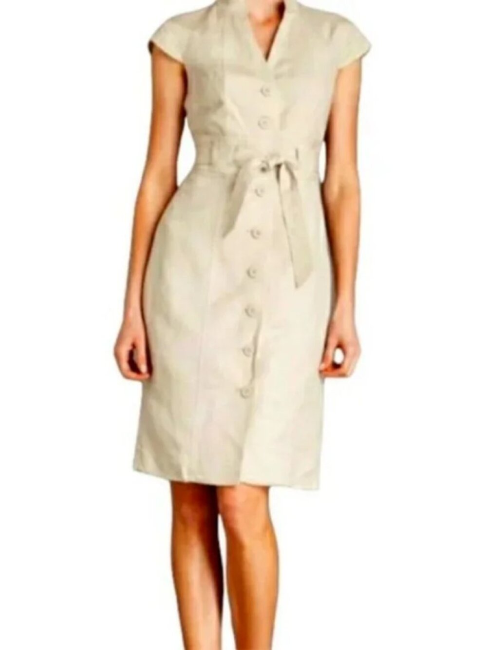 Calvin Klein Belted Button Front Knee Length Khaki Dress Size 6